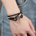 Personalidade Handmade Aço Inoxidável Weave Twine Leather Anchor Bracelet